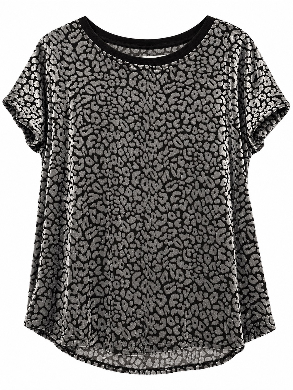 Kori Black Velvet Leopard Print Short Sleeve Top